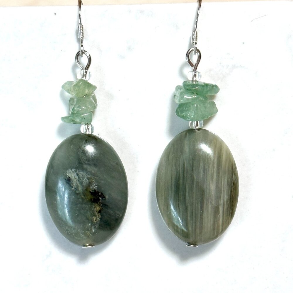 2/$20, Genuine Dark Green Jasper & Aventurine Gemstone Sterling Silver Earrings